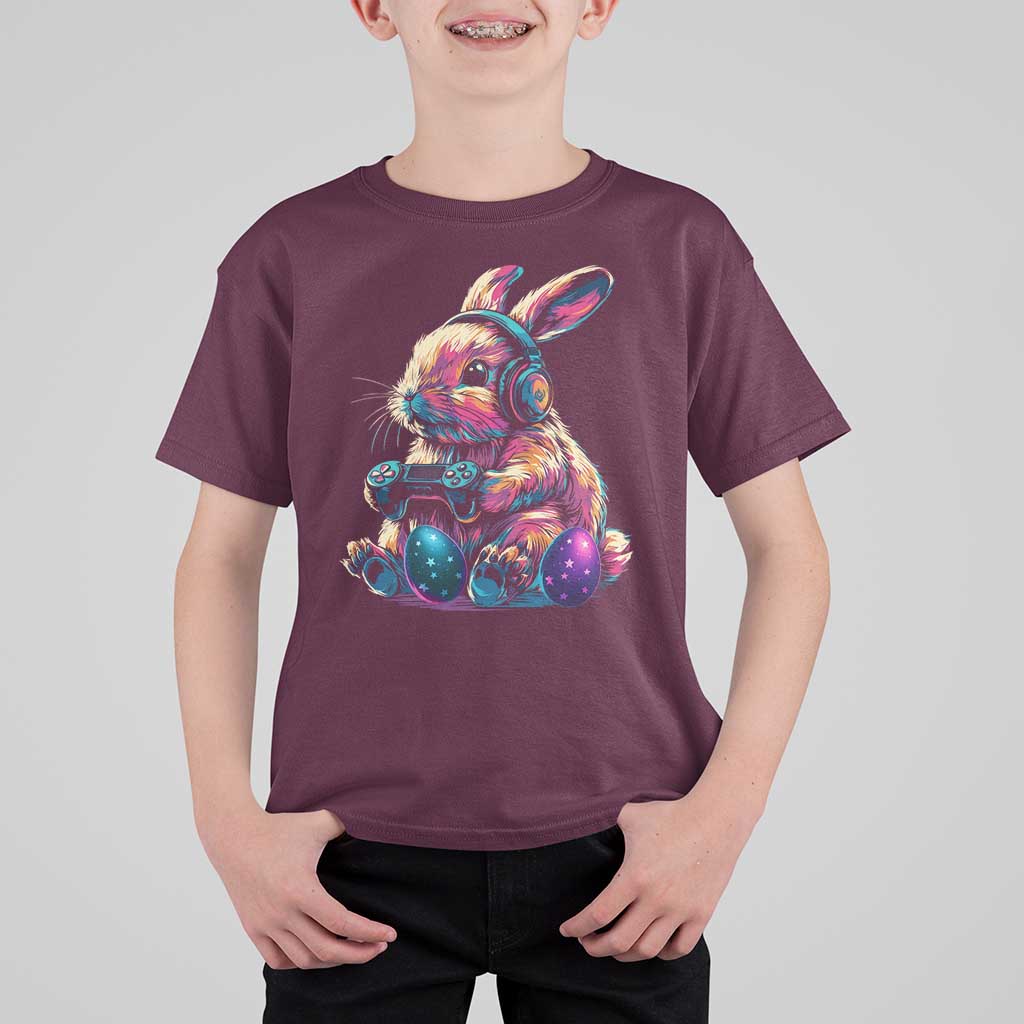 Gamer Rabbit T Shirt For Kid Cute Bunny Gaming Eggs Funny Video Games Easter - Wonder Print Shop