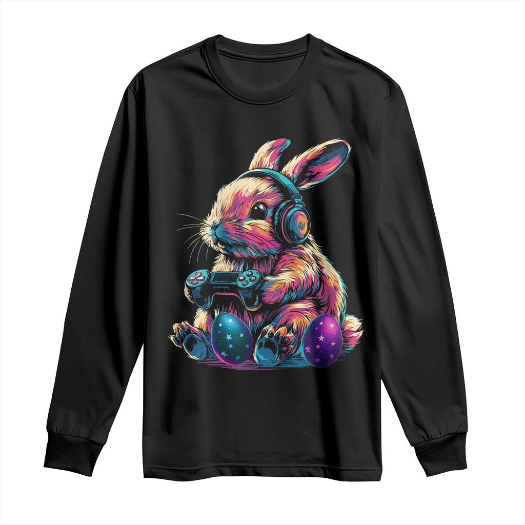 Gamer Rabbit Long Sleeve Shirt Cute Bunny Gaming Eggs Funny Video Games Easter - Wonder Print Shop