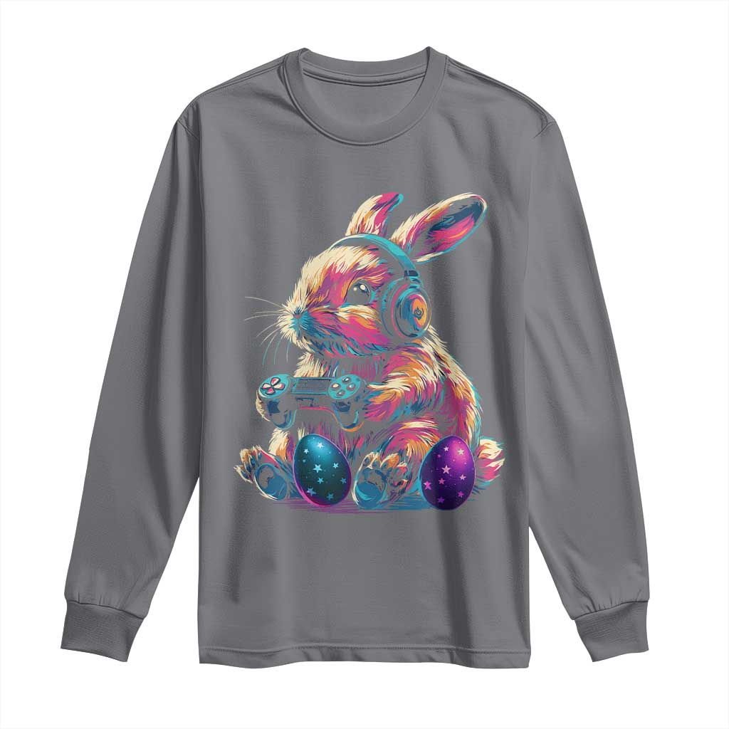 Gamer Rabbit Long Sleeve Shirt Cute Bunny Gaming Eggs Funny Video Games Easter - Wonder Print Shop