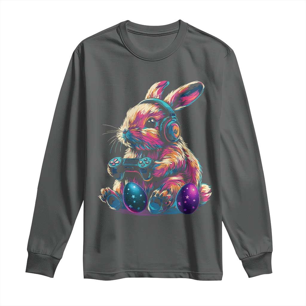 Gamer Rabbit Long Sleeve Shirt Cute Bunny Gaming Eggs Funny Video Games Easter - Wonder Print Shop