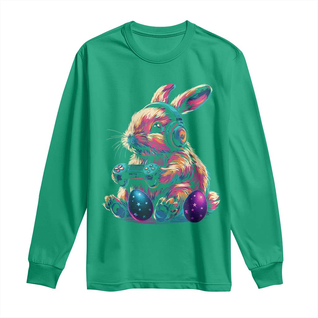 Gamer Rabbit Long Sleeve Shirt Cute Bunny Gaming Eggs Funny Video Games Easter - Wonder Print Shop