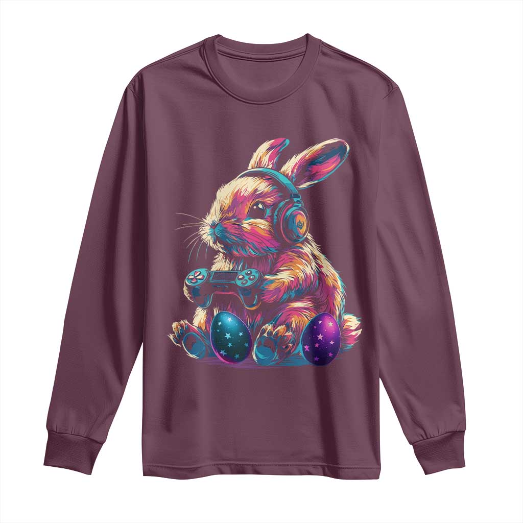Gamer Rabbit Long Sleeve Shirt Cute Bunny Gaming Eggs Funny Video Games Easter - Wonder Print Shop