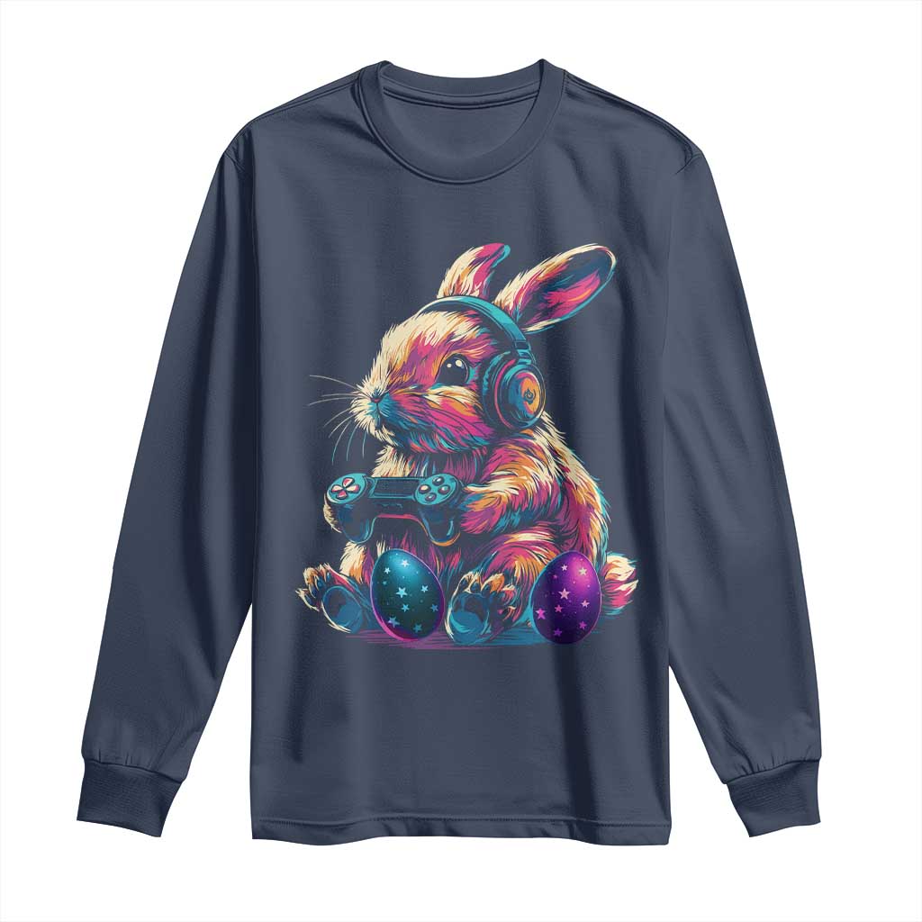 Gamer Rabbit Long Sleeve Shirt Cute Bunny Gaming Eggs Funny Video Games Easter - Wonder Print Shop
