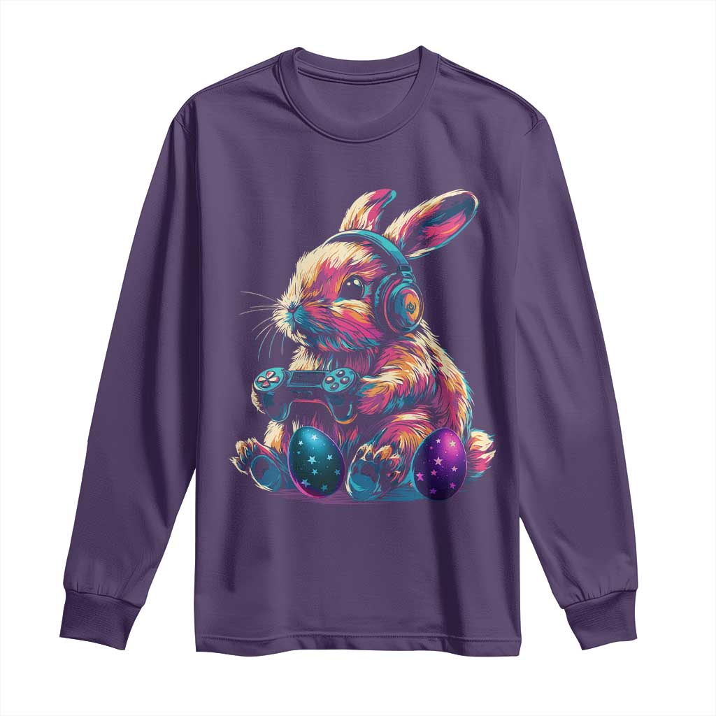 Gamer Rabbit Long Sleeve Shirt Cute Bunny Gaming Eggs Funny Video Games Easter - Wonder Print Shop