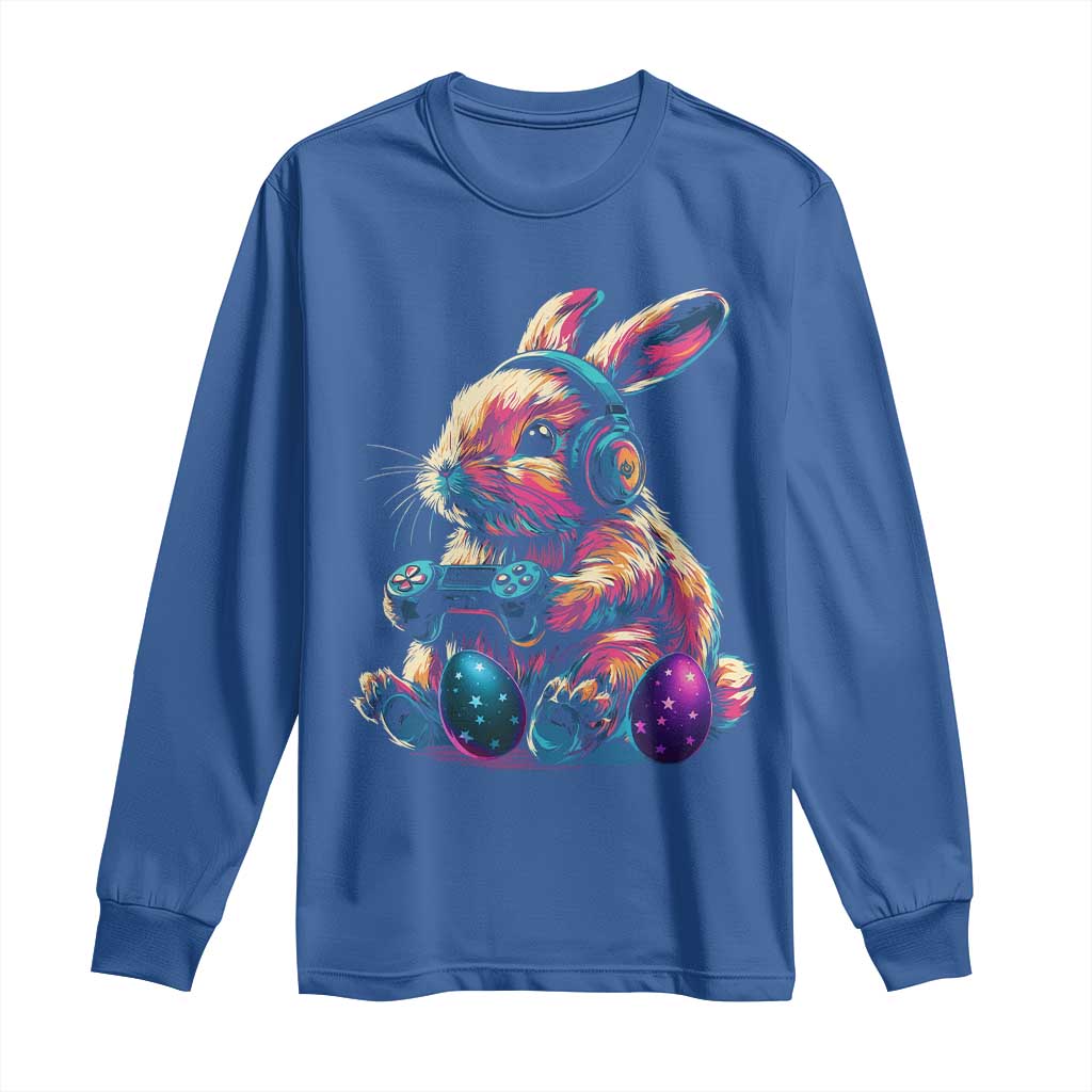 Gamer Rabbit Long Sleeve Shirt Cute Bunny Gaming Eggs Funny Video Games Easter - Wonder Print Shop
