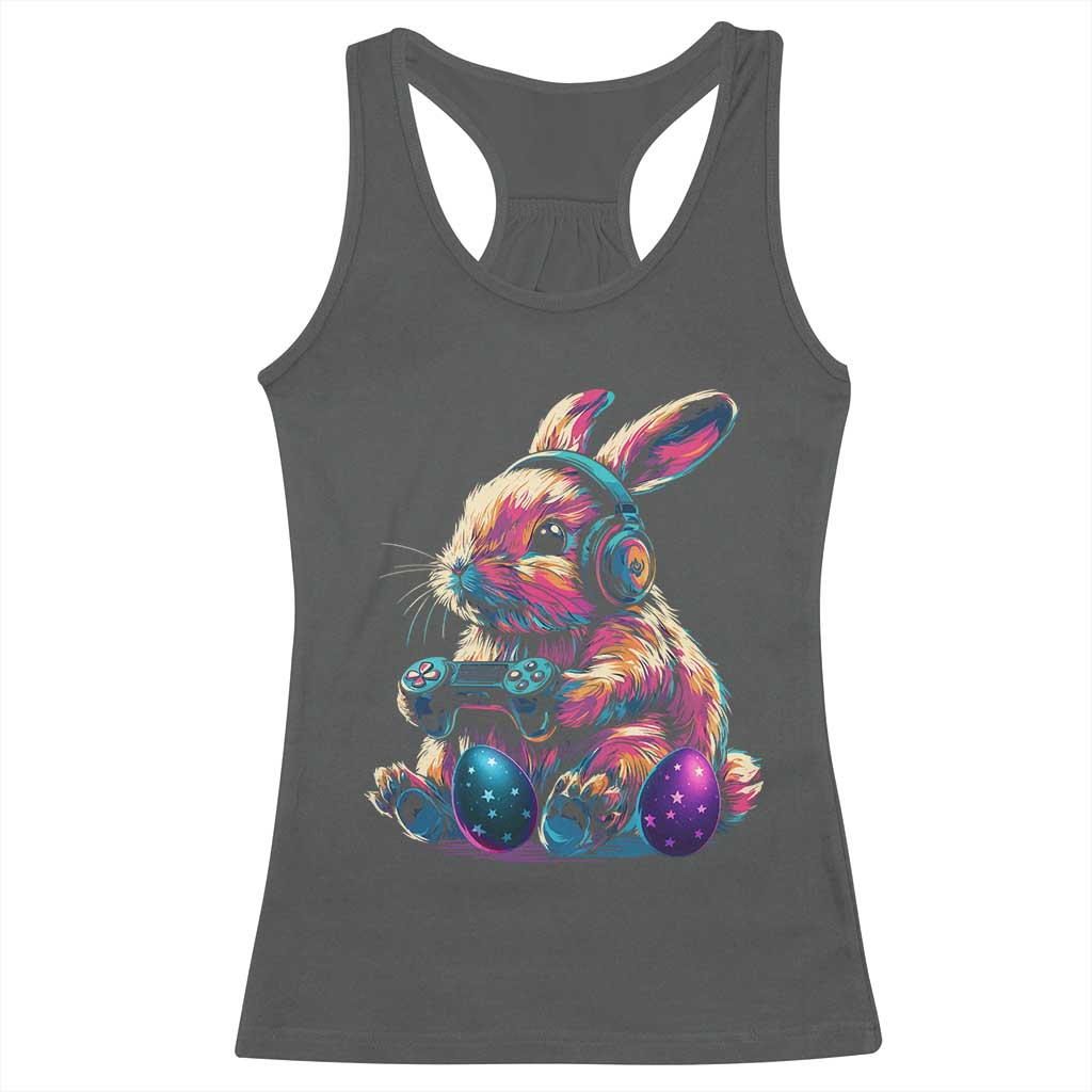 Gamer Rabbit Racerback Tank Top Cute Bunny Gaming Eggs Funny Video Games Easter - Wonder Print Shop