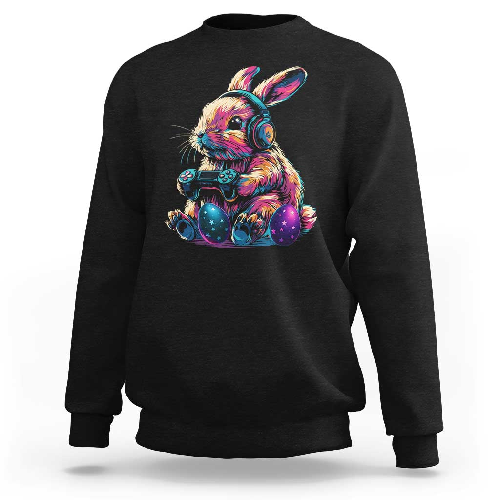 Gamer Rabbit Sweatshirt Cute Bunny Gaming Eggs Funny Video Games Easter - Wonder Print Shop