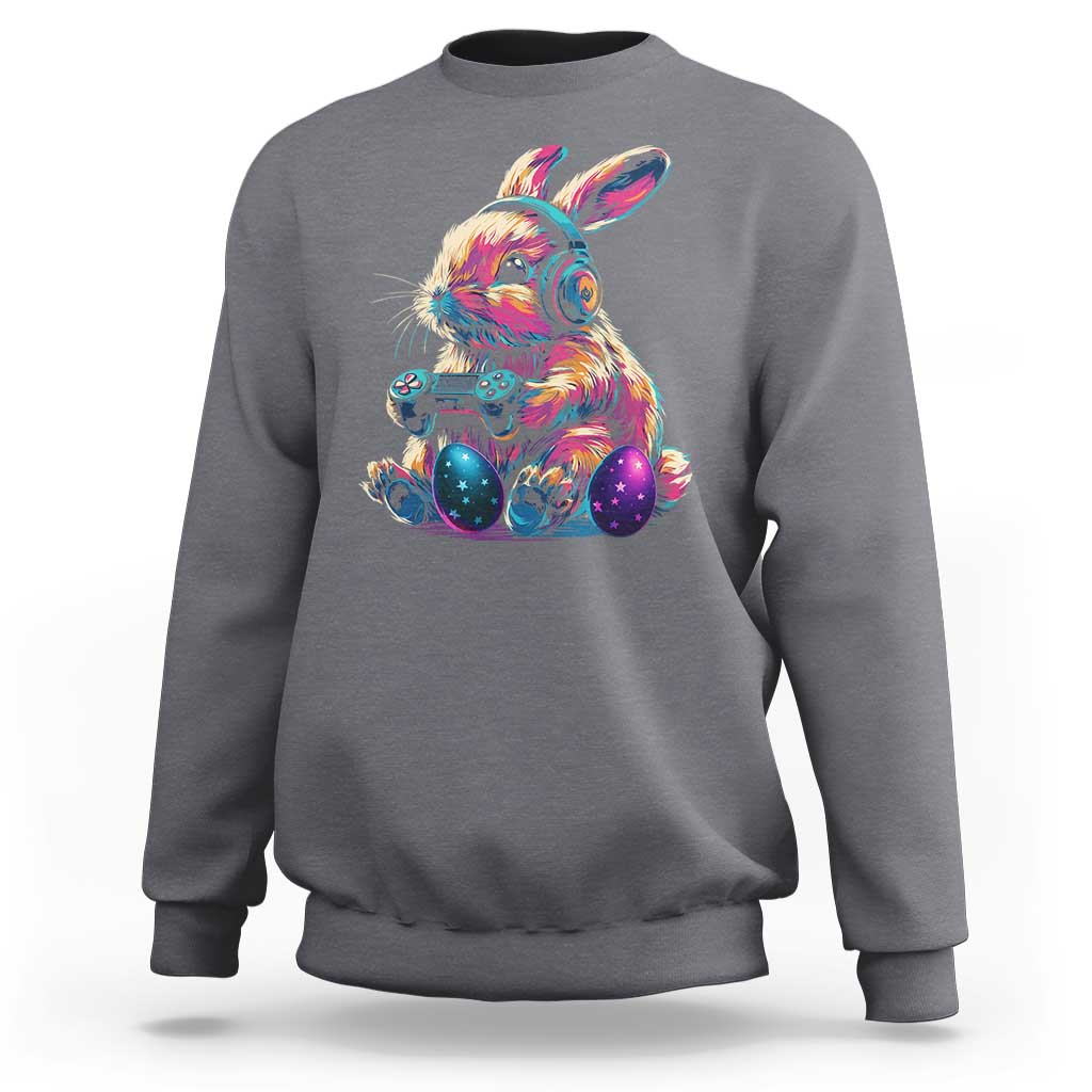 Gamer Rabbit Sweatshirt Cute Bunny Gaming Eggs Funny Video Games Easter - Wonder Print Shop