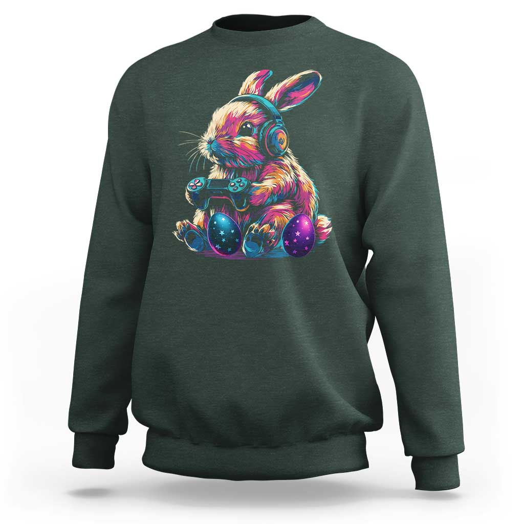 Gamer Rabbit Sweatshirt Cute Bunny Gaming Eggs Funny Video Games Easter - Wonder Print Shop