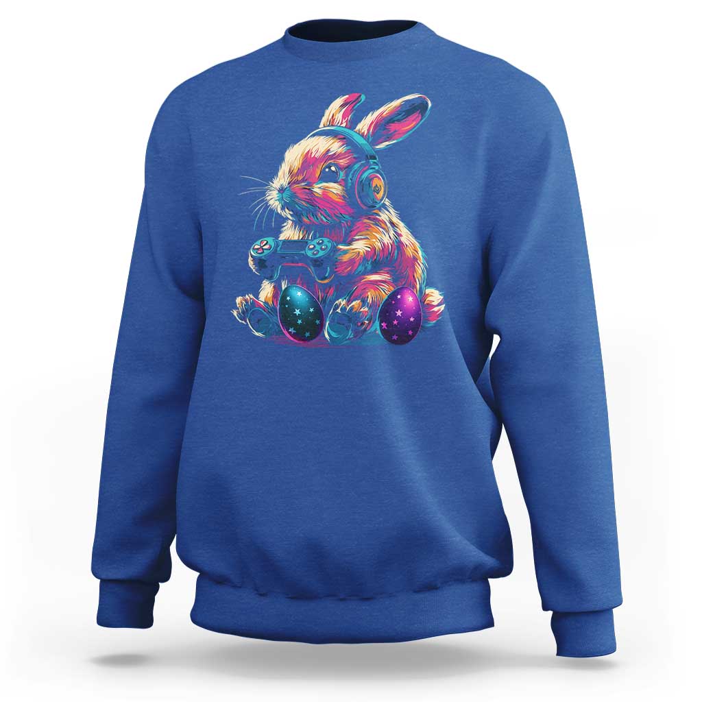 Gamer Rabbit Sweatshirt Cute Bunny Gaming Eggs Funny Video Games Easter - Wonder Print Shop