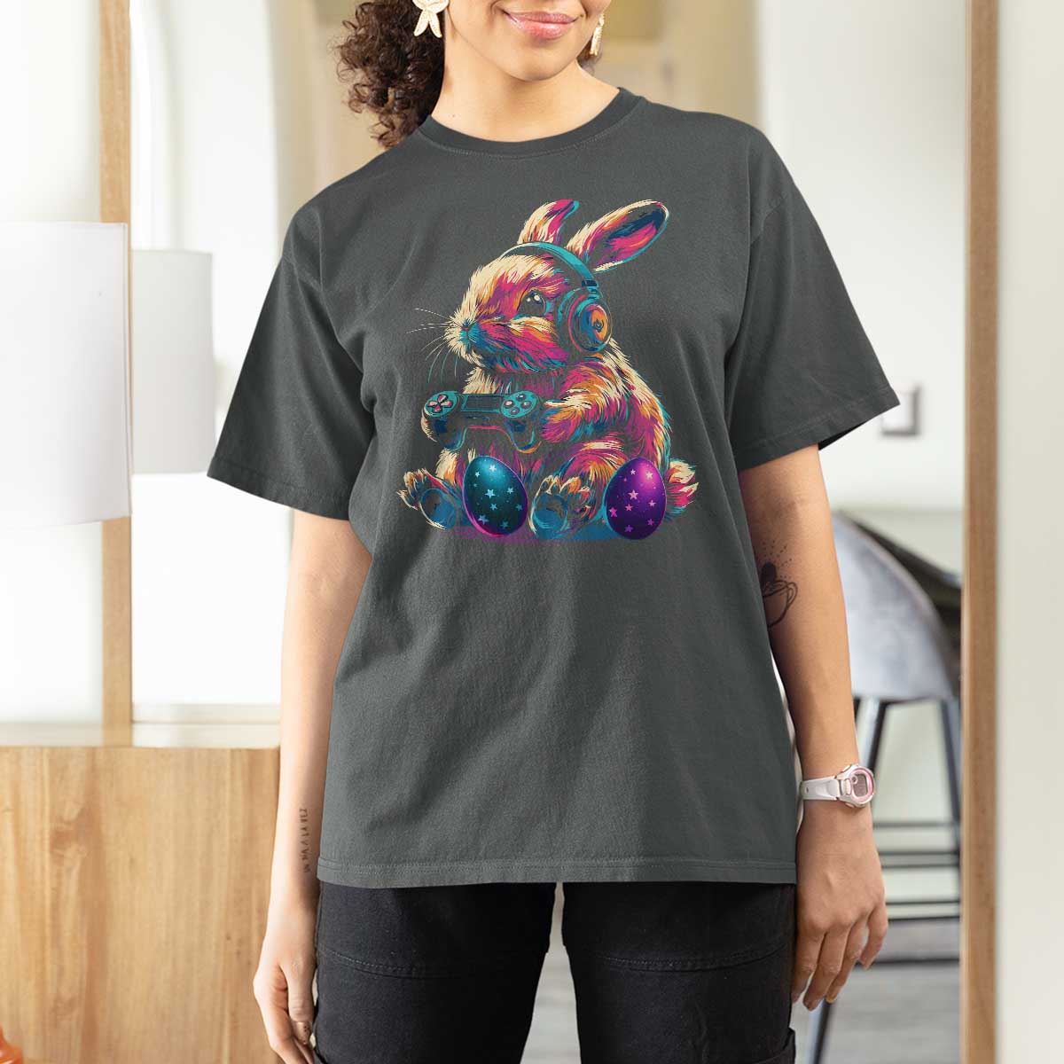 Gamer Rabbit T Shirt For Women Cute Bunny Gaming Eggs Funny Video Games Easter - Wonder Print Shop