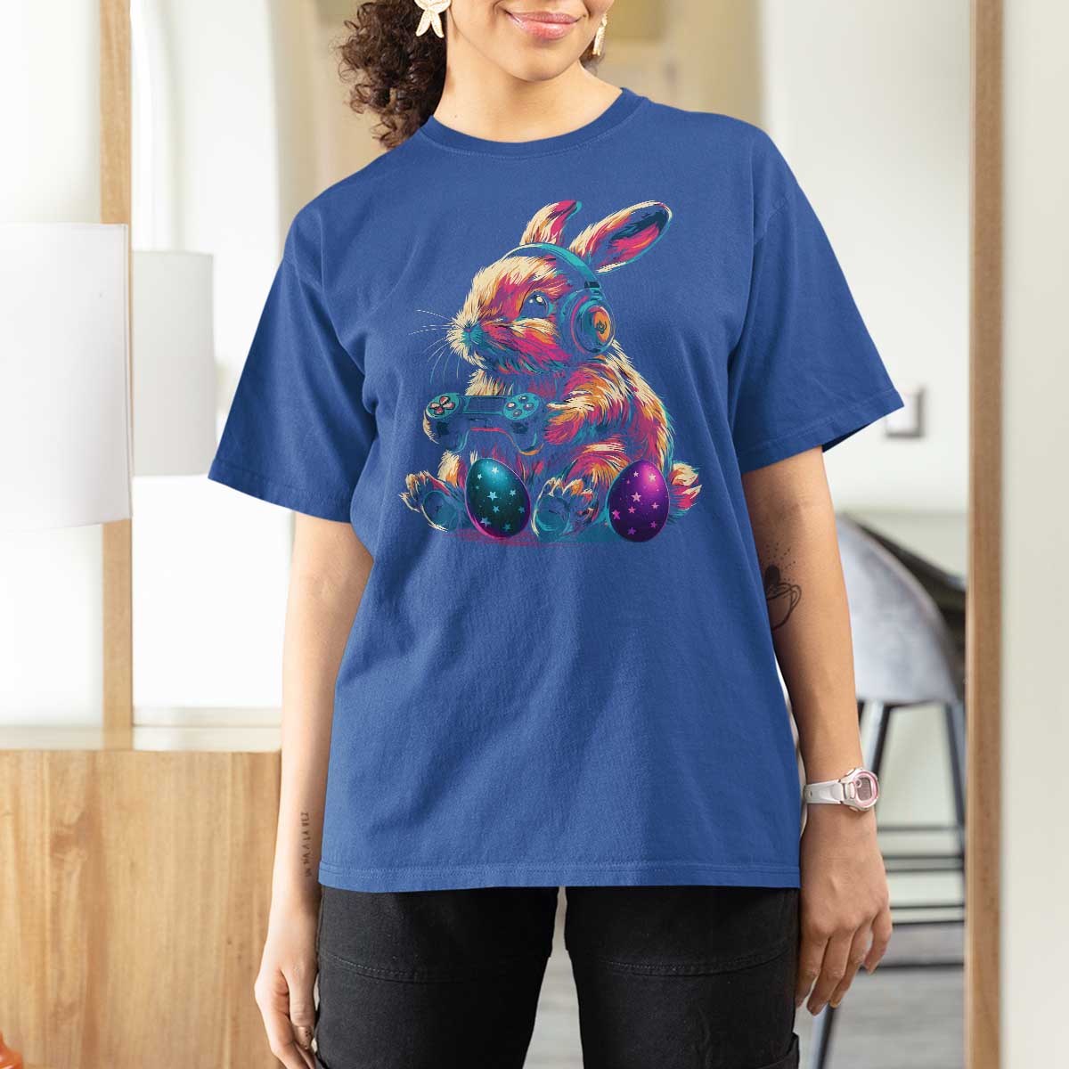 Gamer Rabbit T Shirt For Women Cute Bunny Gaming Eggs Funny Video Games Easter - Wonder Print Shop