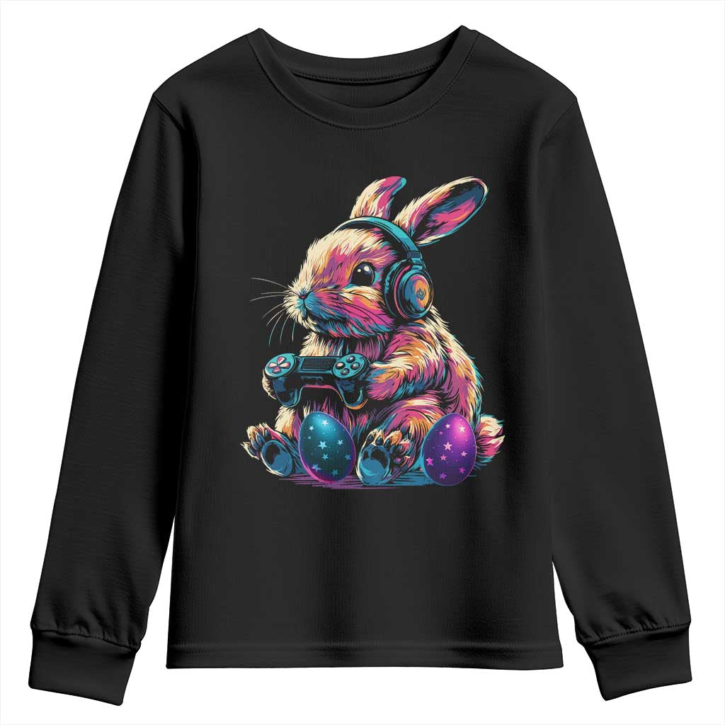 Gamer Rabbit Youth Sweatshirt Cute Bunny Gaming Eggs Funny Video Games Easter - Wonder Print Shop
