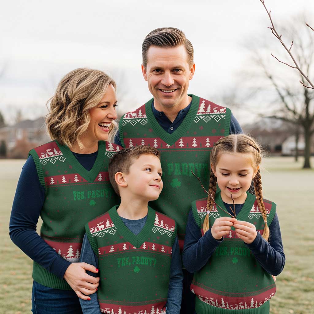 Yes Paddy Funny St Patricks Day V-Neck Knit Sweater Vest Shamrock Irish Girls