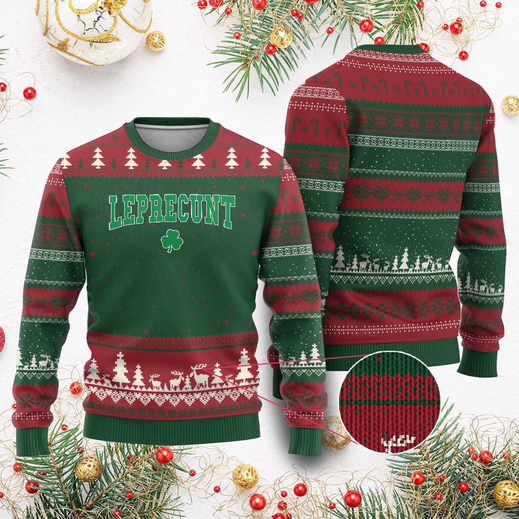 Leprecunt Shamrock Ugly Christmas Sweater St Patricks Day Funny Irish Adult Humor