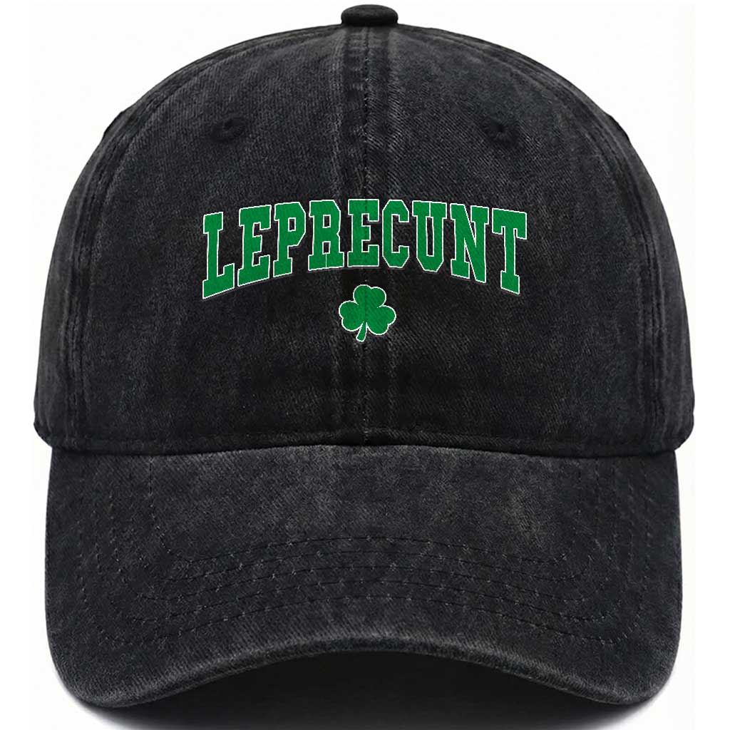 Leprecunt Shamrock Washed Cotton Baseball Cap St Patricks Day Funny Irish Adult Humor