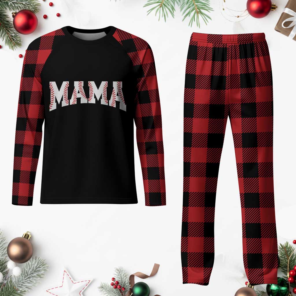 Baseball Mama Plaid Pajama Set Retro Varsity Baseball Season Mom Raising Ballers