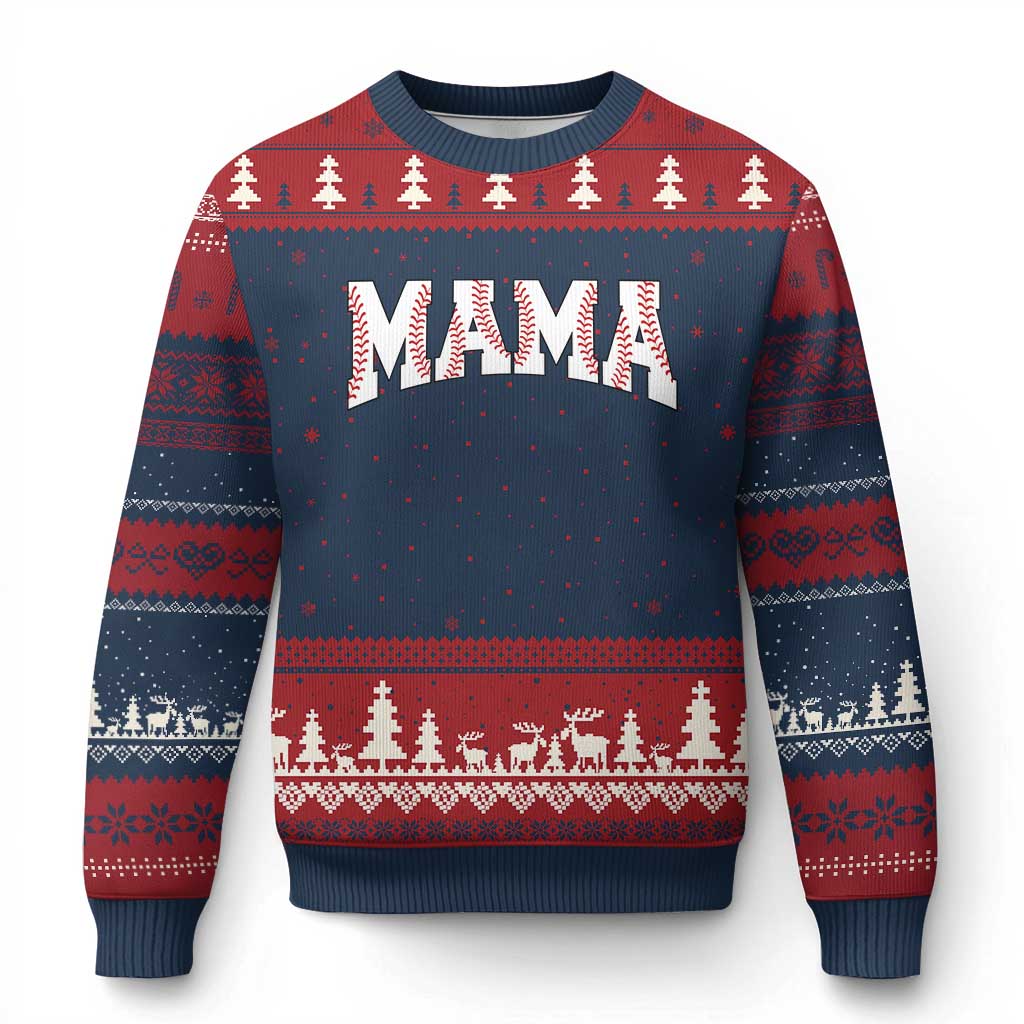 Baseball Mama Ugly Christmas Sweater Retro Varsity Baseball Season Mom Raising Ballers