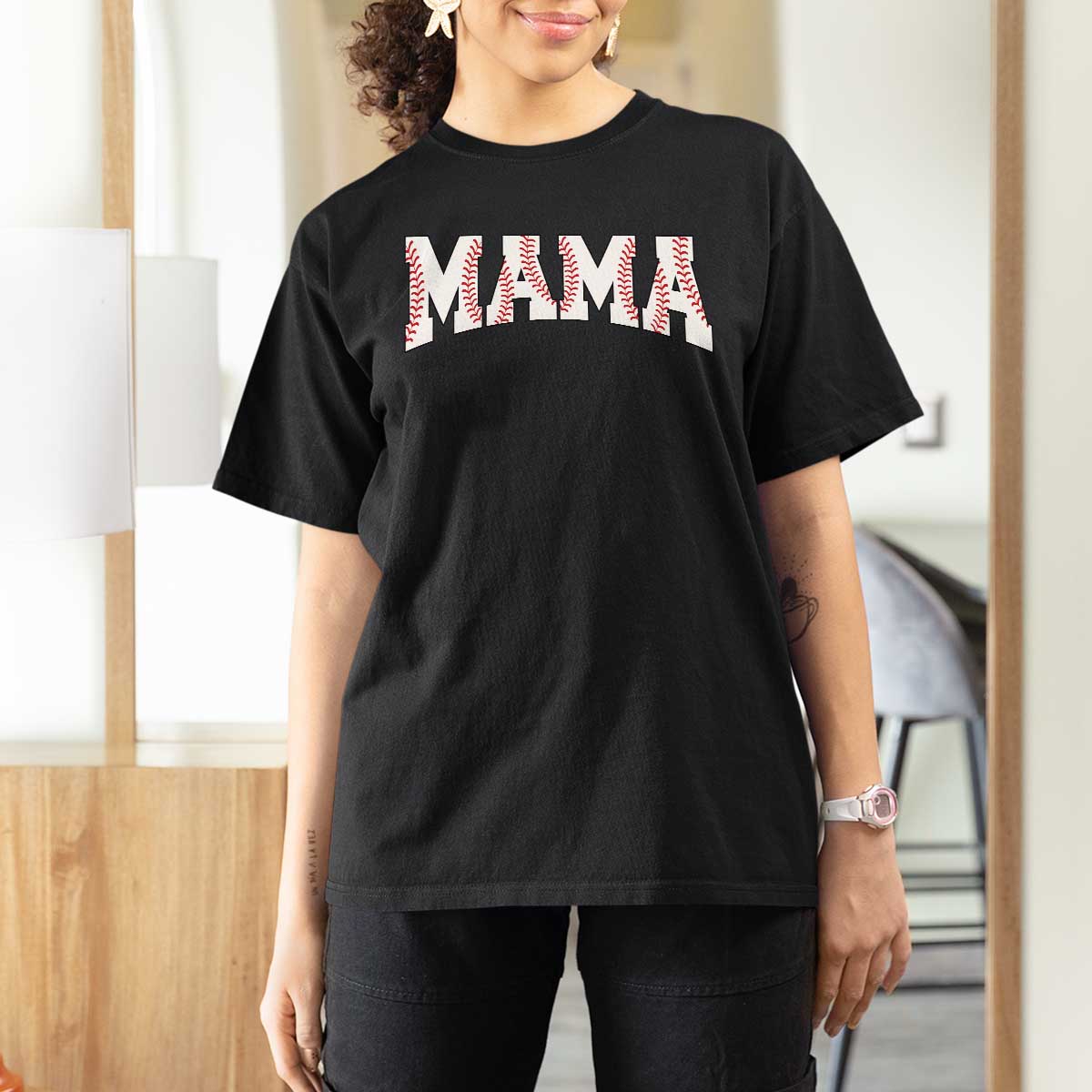Baseball Mama T Shirt For Women Retro Varsity Baseball Season Mom Raising Ballers