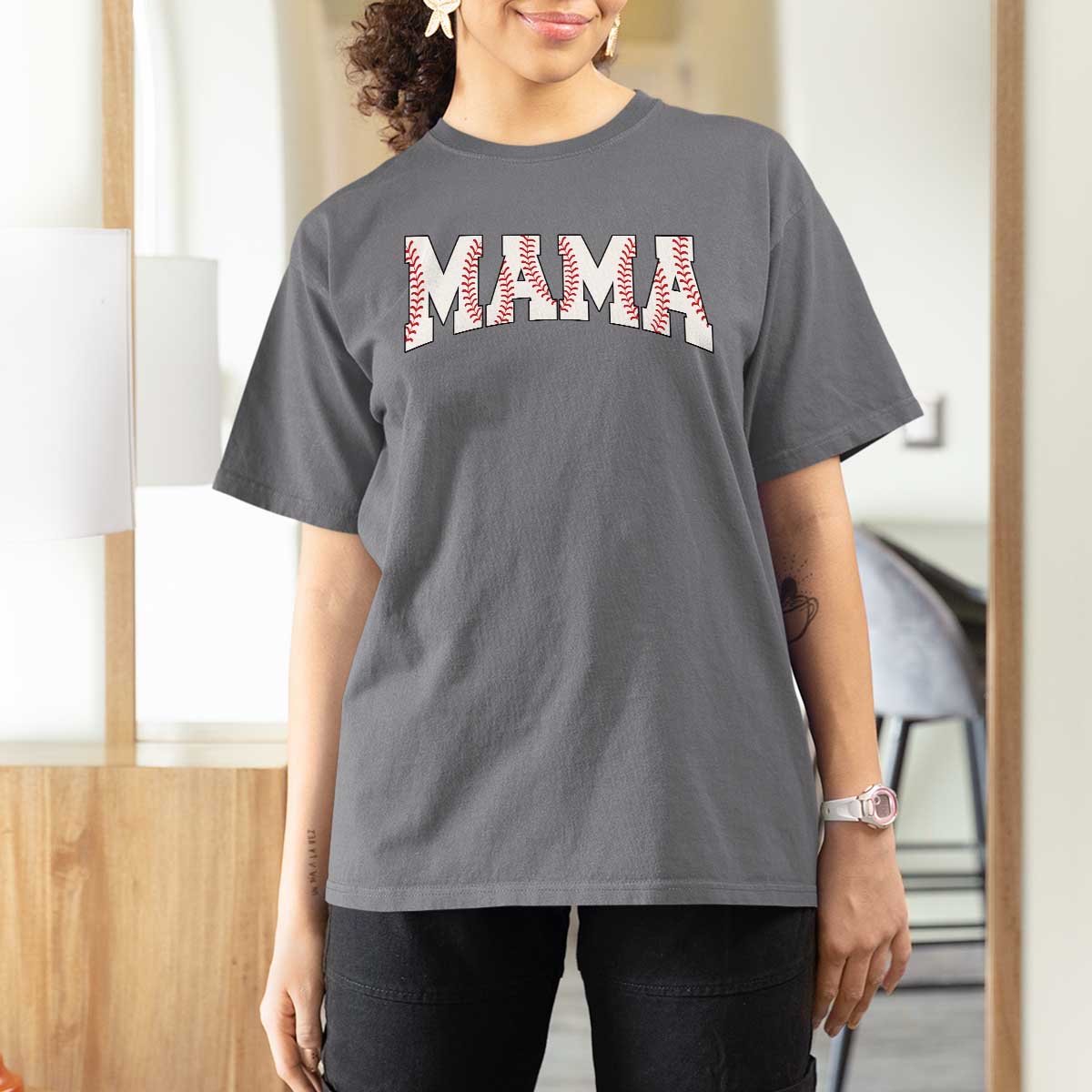 Baseball Mama T Shirt For Women Retro Varsity Baseball Season Mom Raising Ballers