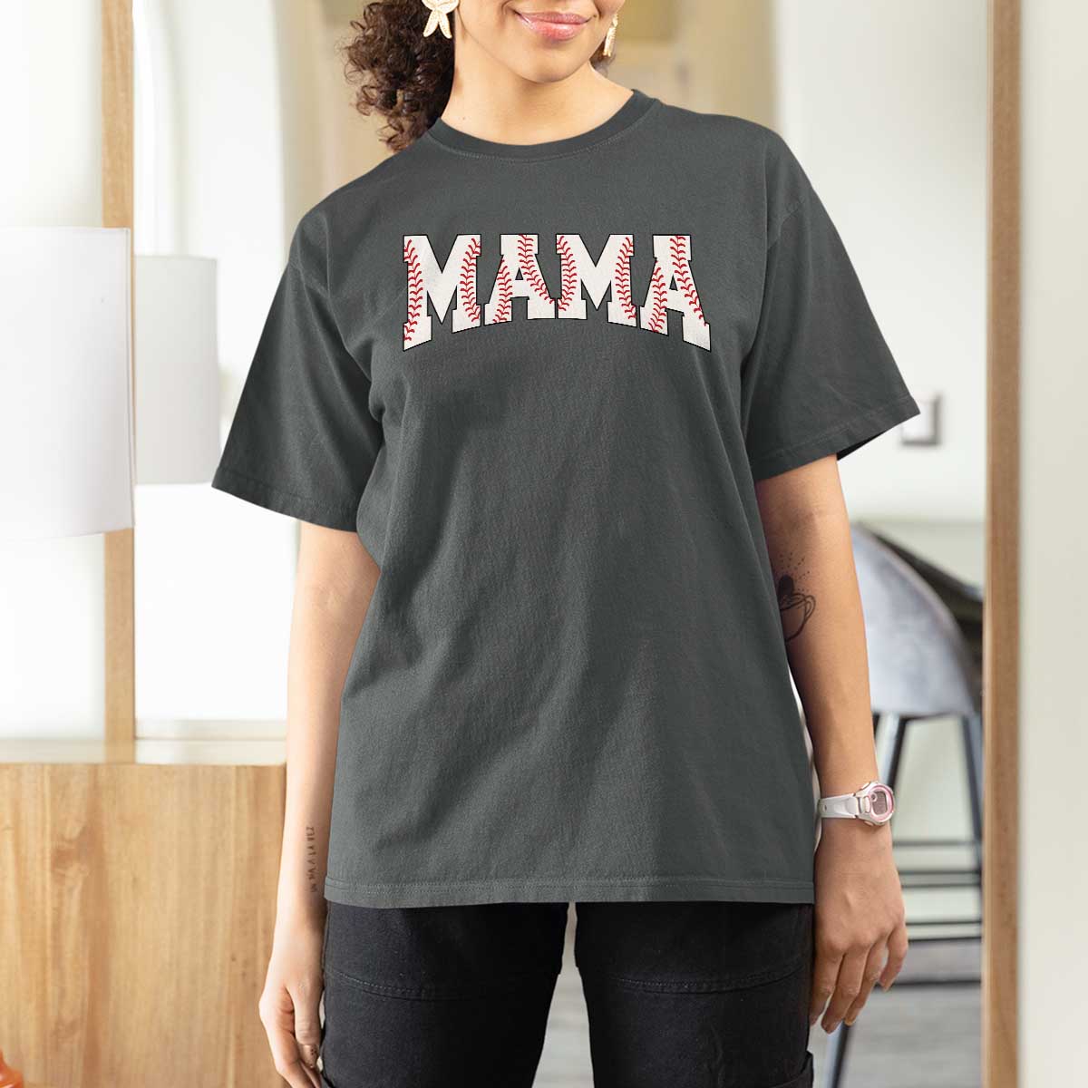 Baseball Mama T Shirt For Women Retro Varsity Baseball Season Mom Raising Ballers