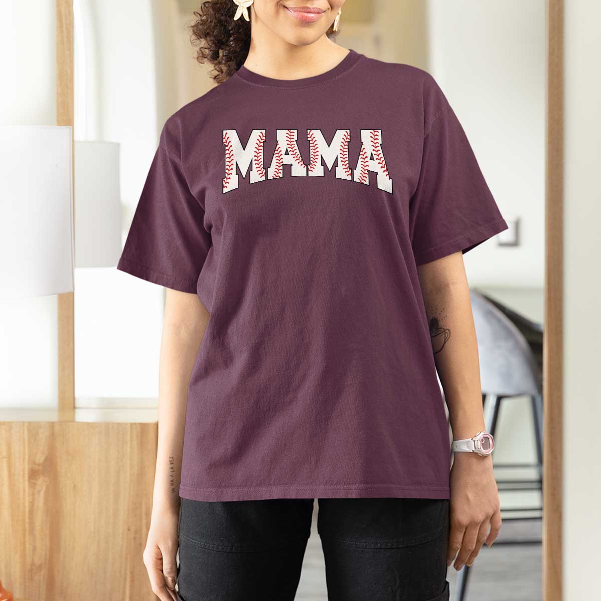 Baseball Mama T Shirt For Women Retro Varsity Baseball Season Mom Raising Ballers