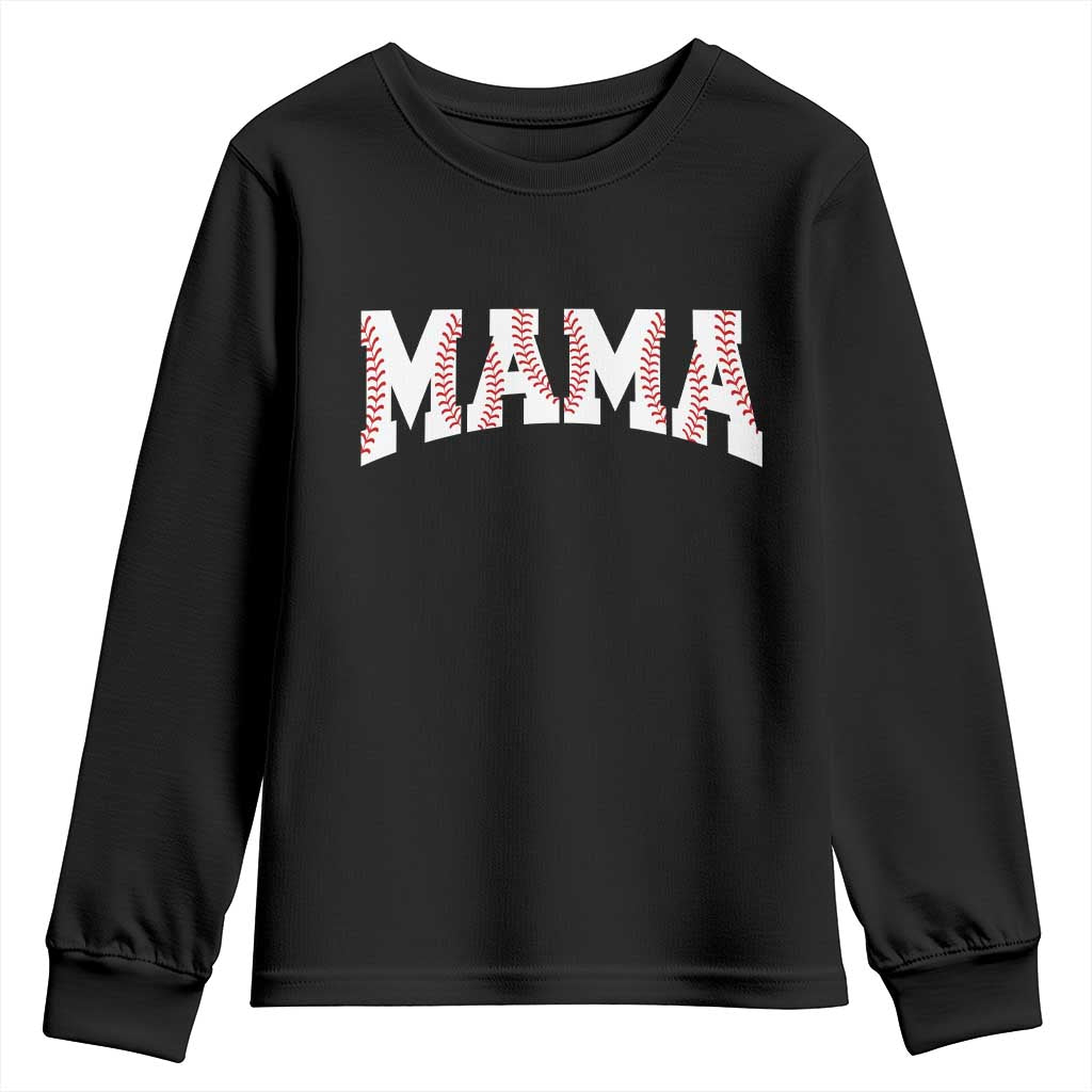 Baseball Mama Youth Sweatshirt Retro Varsity Baseball Season Mom Raising Ballers