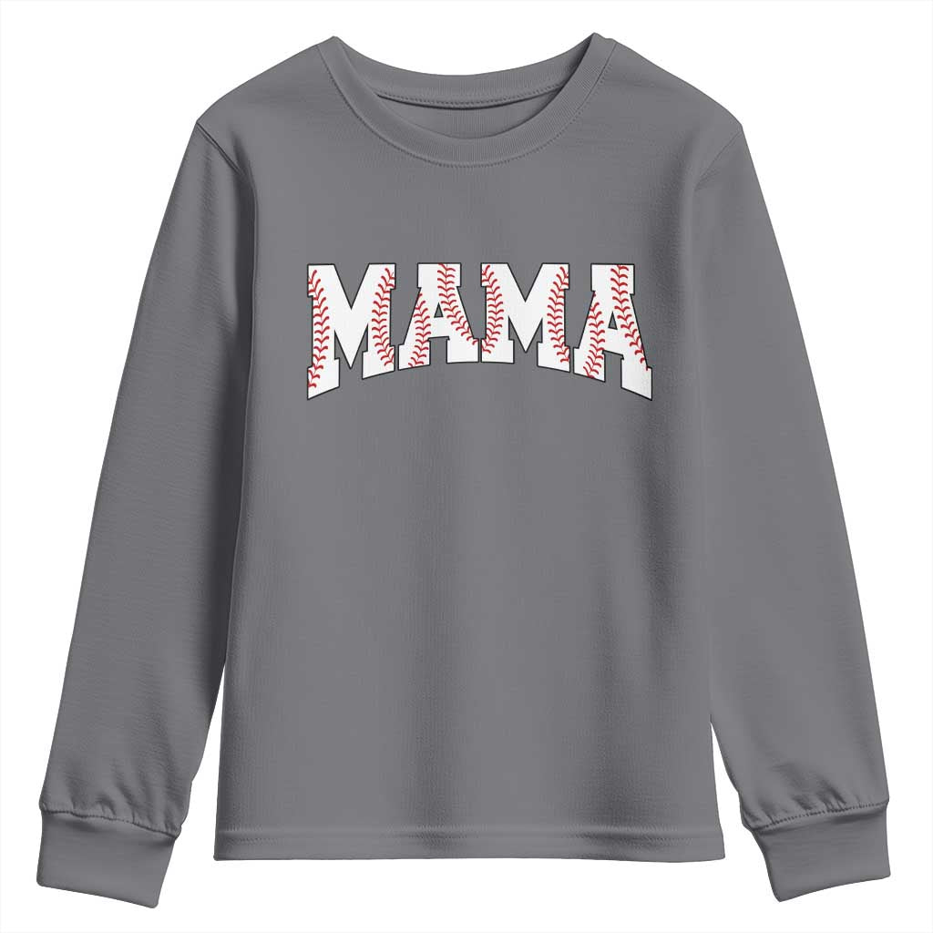 Baseball Mama Youth Sweatshirt Retro Varsity Baseball Season Mom Raising Ballers