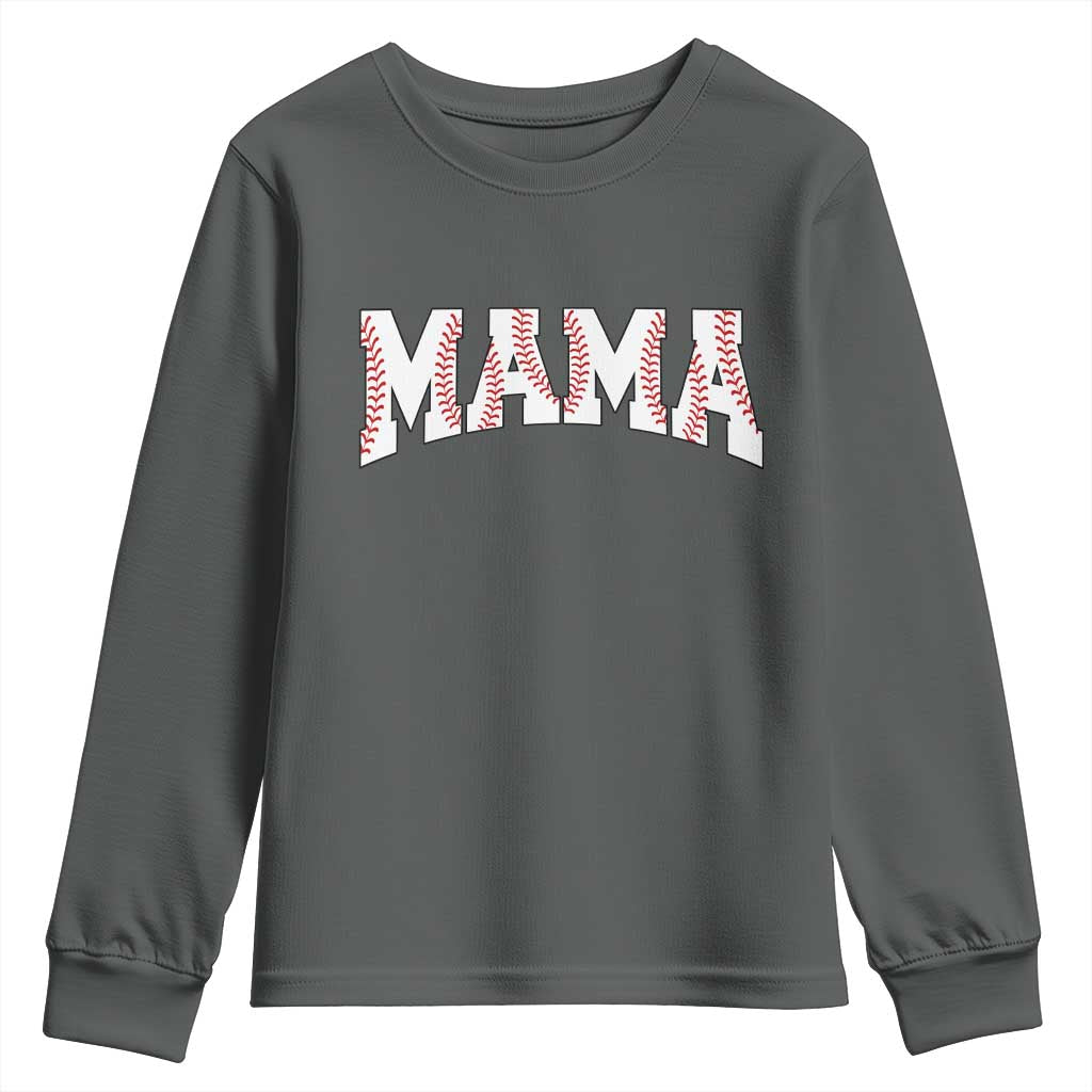 Baseball Mama Youth Sweatshirt Retro Varsity Baseball Season Mom Raising Ballers