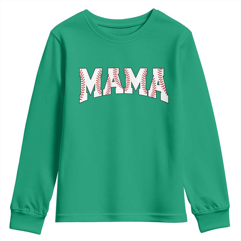 Baseball Mama Youth Sweatshirt Retro Varsity Baseball Season Mom Raising Ballers