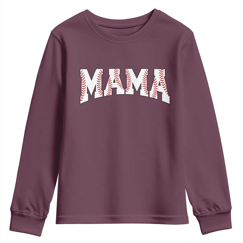 Baseball Mama Youth Sweatshirt Retro Varsity Baseball Season Mom Raising Ballers