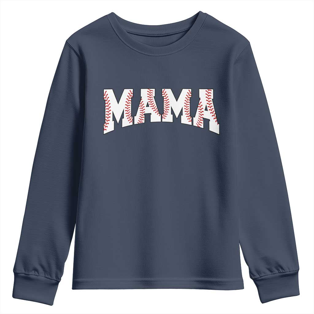 Baseball Mama Youth Sweatshirt Retro Varsity Baseball Season Mom Raising Ballers