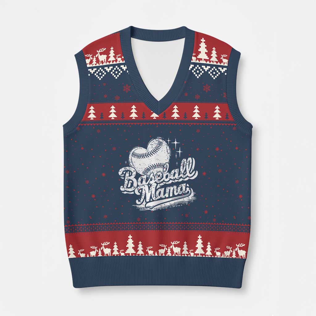 Baseball Mama V-Neck Knit Sweater Vest Baseball Season Mom Raising Ballers