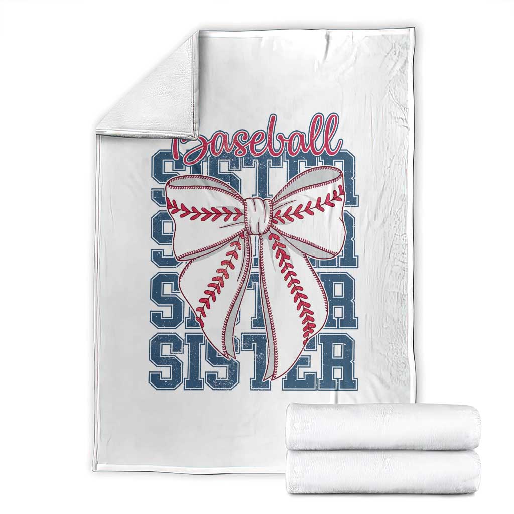 Baseball Sister Throw Blanket Coquette Bow Biggest Fan Sport Lovers Girl