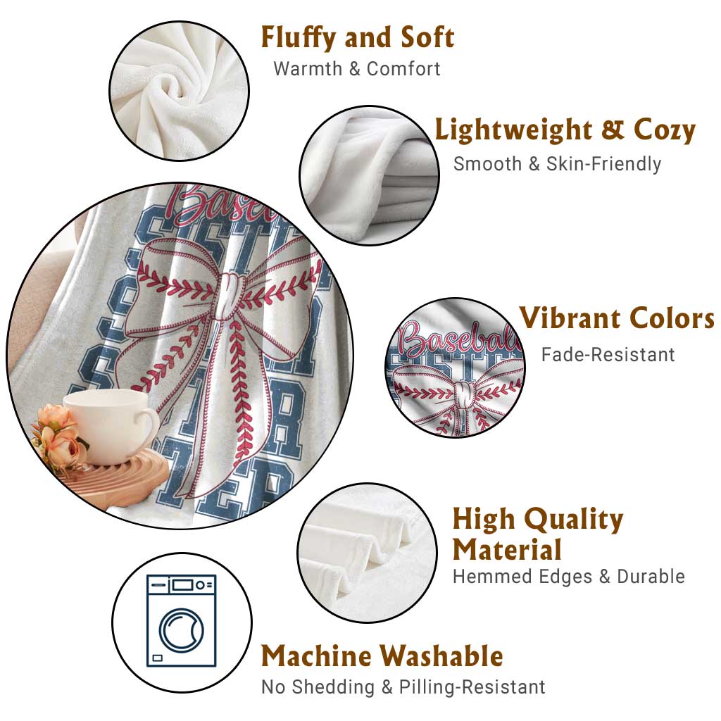 Baseball Sister Throw Blanket Coquette Bow Biggest Fan Sport Lovers Girl