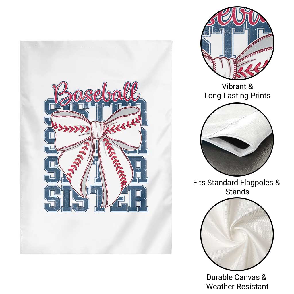 Baseball Sister Garden Flag Coquette Bow Biggest Fan Sport Lovers Girl