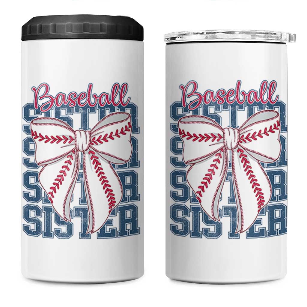 Baseball Sister 4 in 1 Can Cooler Tumbler Coquette Bow Biggest Fan Sport Lovers Girl