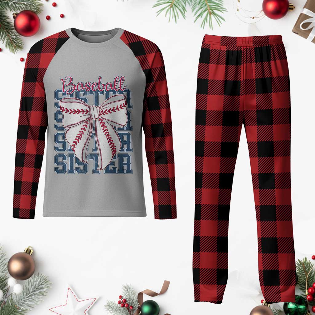 Baseball Sister Plaid Pajama Set Coquette Bow Biggest Fan Sport Lovers Girl