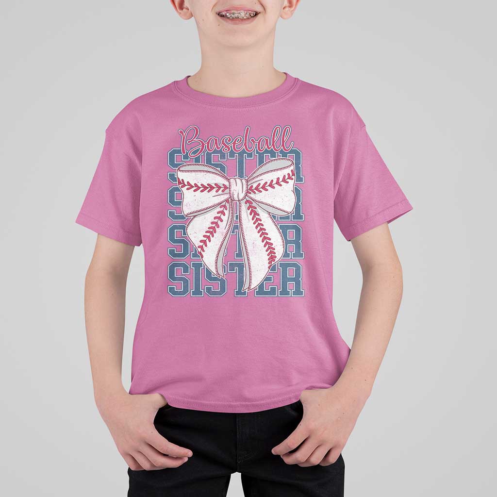 Baseball Sister T Shirt For Kid Coquette Bow Biggest Fan Sport Lovers Girl