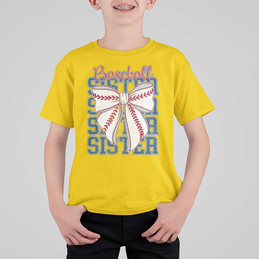 Baseball Sister T Shirt For Kid Coquette Bow Biggest Fan Sport Lovers Girl