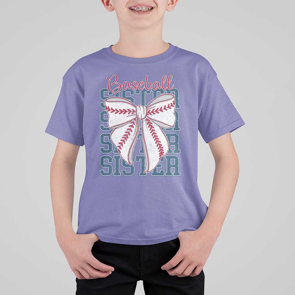 Baseball Sister T Shirt For Kid Coquette Bow Biggest Fan Sport Lovers Girl