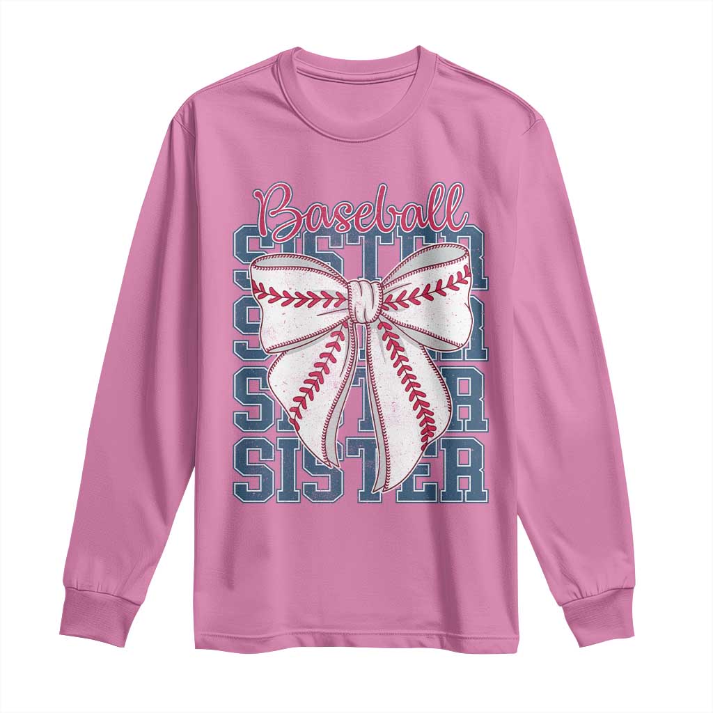 Baseball Sister Long Sleeve Shirt Coquette Bow Biggest Fan Sport Lovers Girl