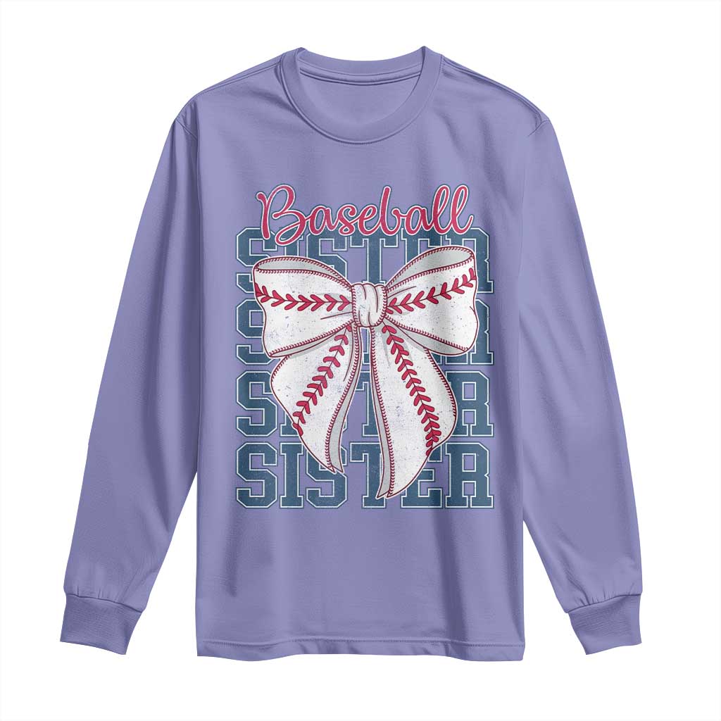 Baseball Sister Long Sleeve Shirt Coquette Bow Biggest Fan Sport Lovers Girl