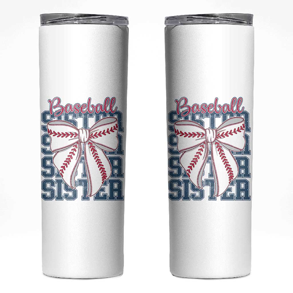 Baseball Sister Skinny Tumbler Coquette Bow Biggest Fan Sport Lovers Girl