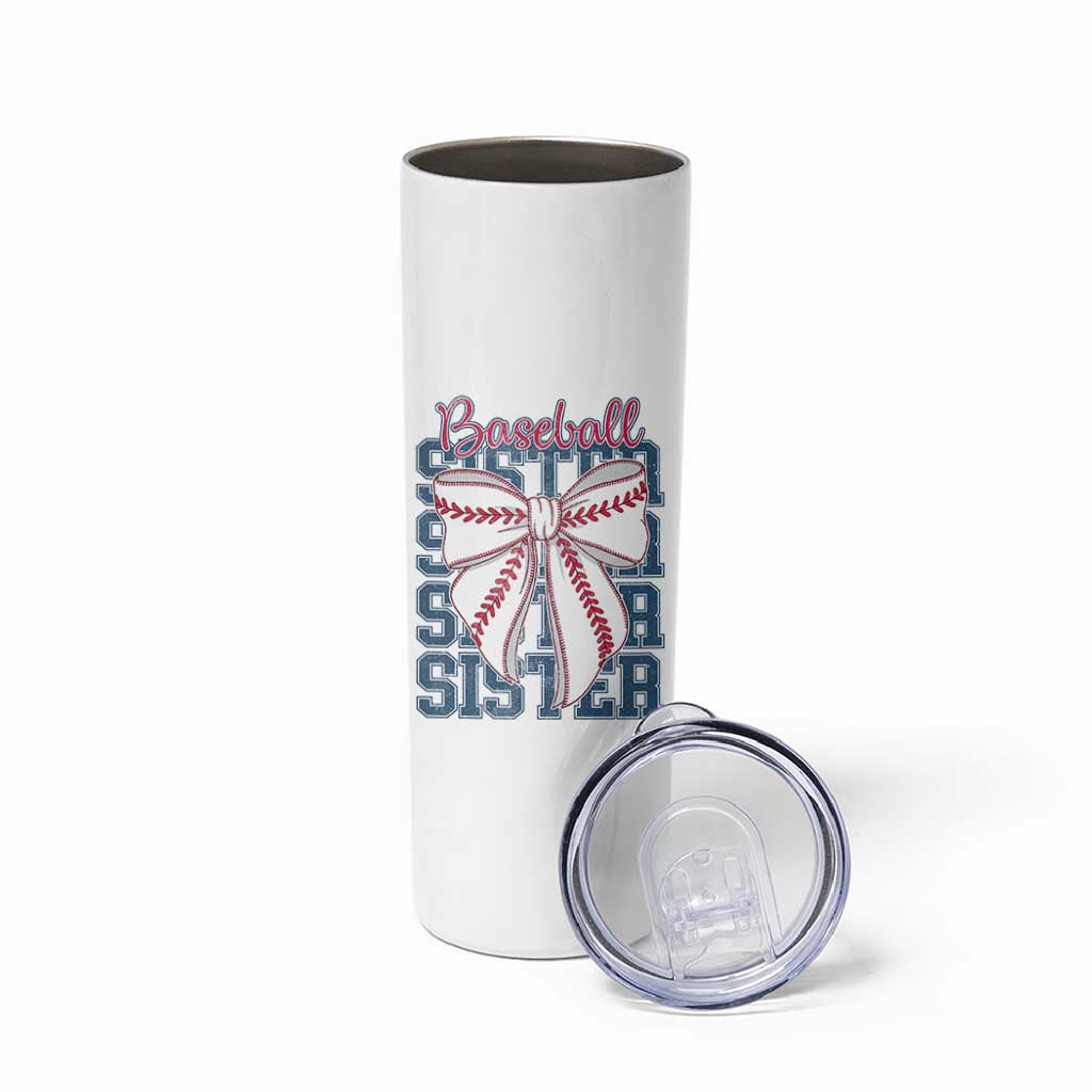 Baseball Sister Skinny Tumbler Coquette Bow Biggest Fan Sport Lovers Girl
