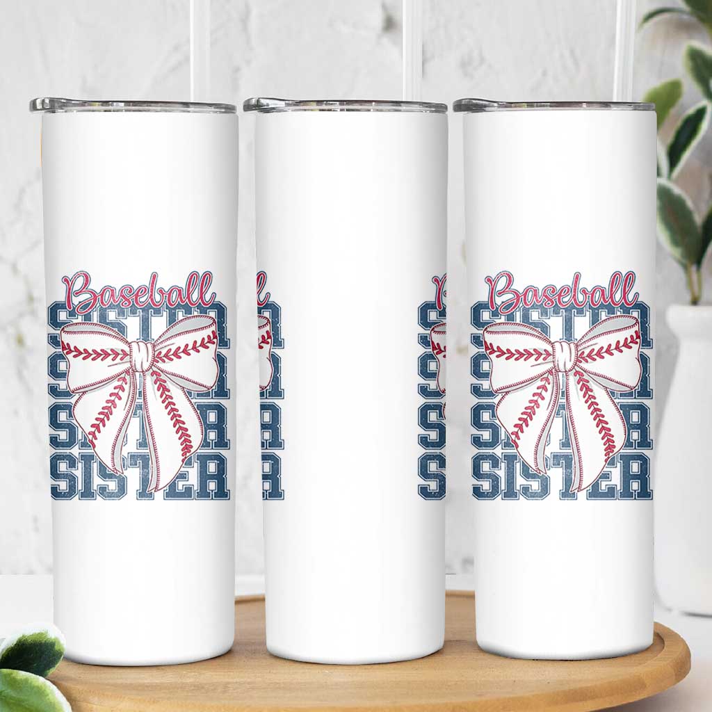 Baseball Sister Skinny Tumbler Coquette Bow Biggest Fan Sport Lovers Girl