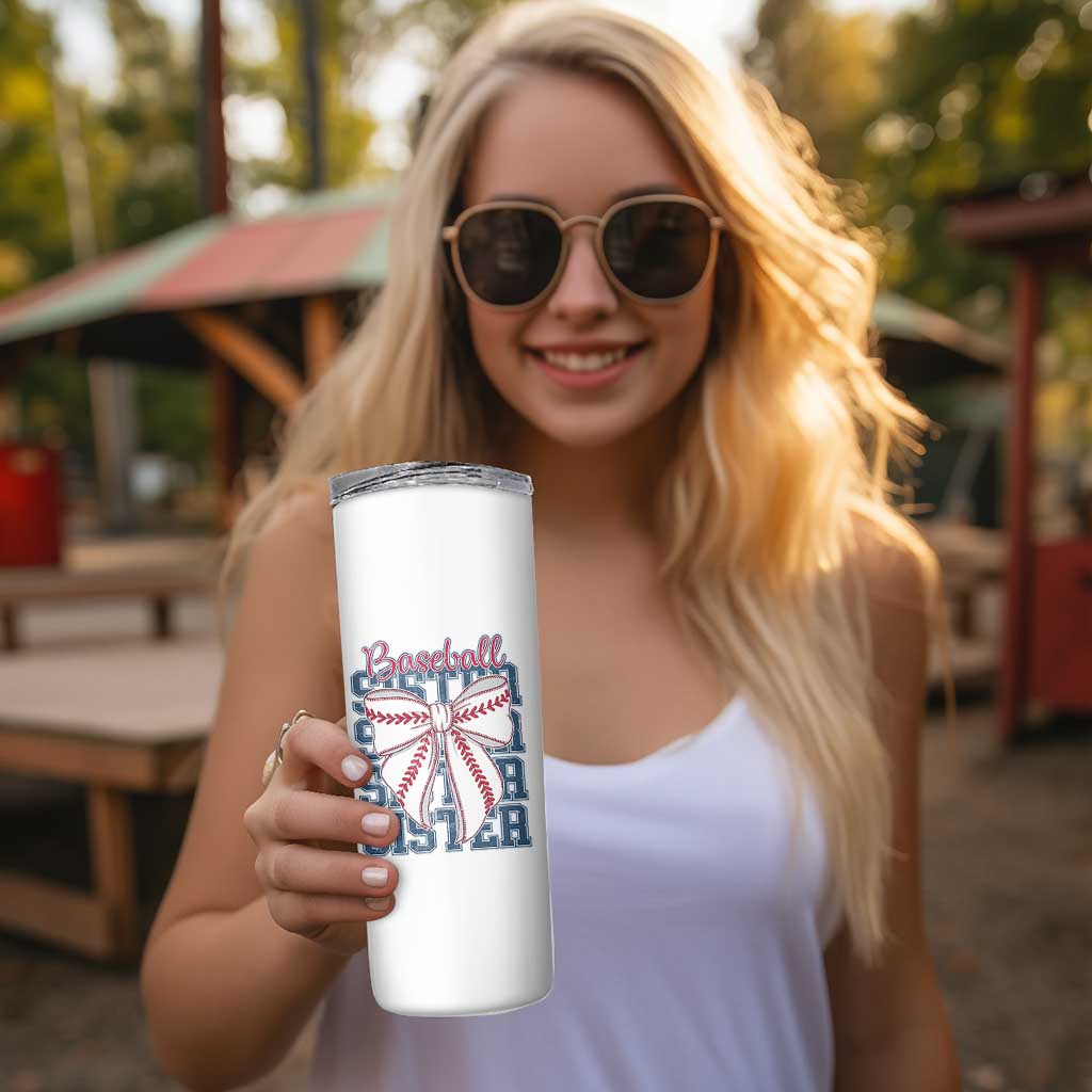 Baseball Sister Skinny Tumbler Coquette Bow Biggest Fan Sport Lovers Girl