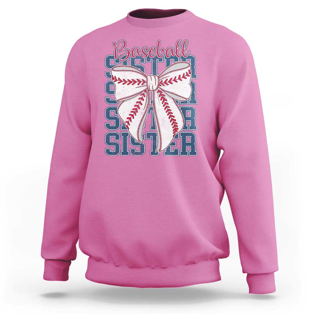 Baseball Sister Sweatshirt Coquette Bow Biggest Fan Sport Lovers Girl