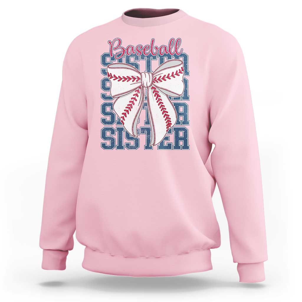 Baseball Sister Sweatshirt Coquette Bow Biggest Fan Sport Lovers Girl