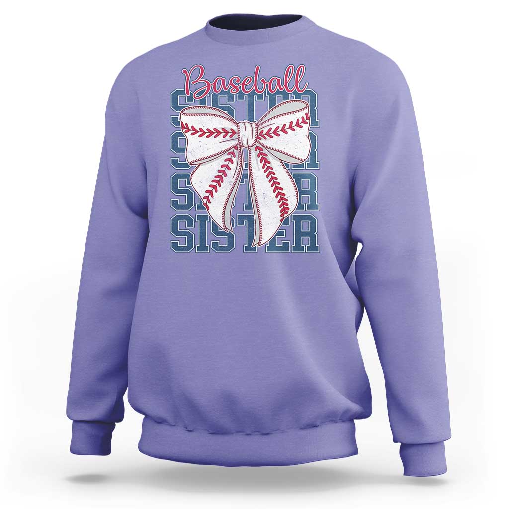 Baseball Sister Sweatshirt Coquette Bow Biggest Fan Sport Lovers Girl